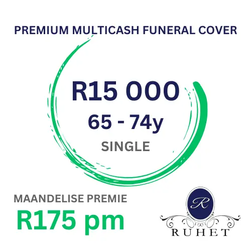 SINGLE [65 - 74y] - PREMIUM MULTICASH FUNERAL COVER - R15 000
