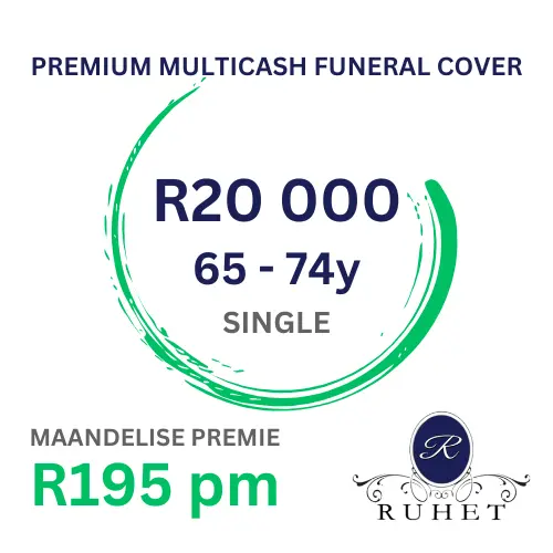 SINGLE [65 - 74y] - PREMIUM MULTICASH FUNERAL COVER - R20 000